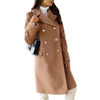 Women's Fashion Solid Color Patchwork Double Breasted Coat Woolen Coat main image 4