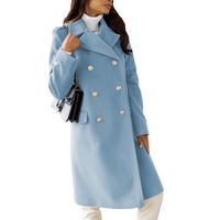 Women's Fashion Solid Color Patchwork Double Breasted Coat Woolen Coat main image 5