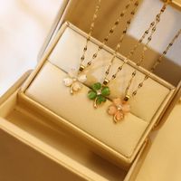 Fashion Four Leaf Clover Titanium Steel Inlay Opal Necklace main image 2