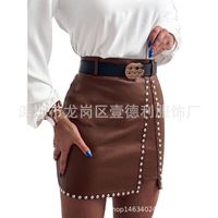 Winter Autumn Sexy Solid Color Pu Slim Above Knee Skirts main image 6