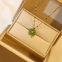Fashion Four Leaf Clover Titanium Steel Inlay Opal Necklace sku image 5