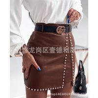 Winter Autumn Sexy Solid Color Pu Slim Above Knee Skirts sku image 5
