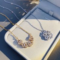 Fashion Four Leaf Clover Heart Shape Titanium Steel Rhinestone Necklace main image 2