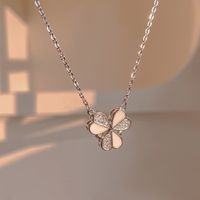 Fashion Four Leaf Clover Heart Shape Titanium Steel Rhinestone Necklace sku image 4