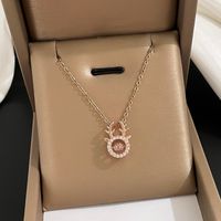 Simple Style Bear Heart Shape Crown Titanium Steel Copper Inlay Rhinestones Pendant Necklace sku image 1