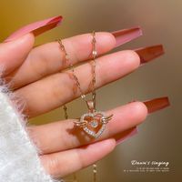 Simple Style Bear Heart Shape Crown Titanium Steel Copper Inlay Rhinestones Pendant Necklace sku image 6