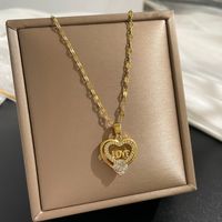 Simple Style Bear Heart Shape Crown Titanium Steel Copper Inlay Rhinestones Pendant Necklace sku image 49