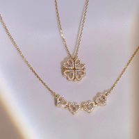 Simple Style Four Leaf Clover Heart Shape Titanium Steel Hollow Out Inlay Rhinestones Necklace 1 Piece main image 1