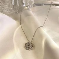 Simple Style Four Leaf Clover Heart Shape Titanium Steel Hollow Out Inlay Rhinestones Necklace 1 Piece main image 4