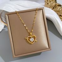 Simple Style Bear Heart Shape Crown Titanium Steel Copper Inlay Rhinestones Pendant Necklace sku image 34
