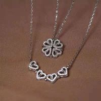 Simple Style Four Leaf Clover Heart Shape Titanium Steel Hollow Out Inlay Rhinestones Necklace 1 Piece sku image 2