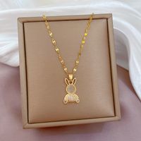 Simple Style Bear Heart Shape Crown Titanium Steel Copper Inlay Rhinestones Pendant Necklace sku image 21