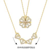 Fashion Four Leaf Clover Heart Shape Stainless Steel Flowers Inlay Zircon Necklace main image 1