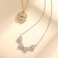 Fashion Four Leaf Clover Heart Shape Stainless Steel Flowers Inlay Zircon Necklace main image 4