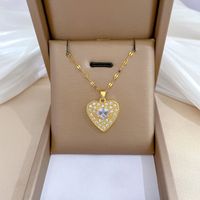 Simple Style Bear Heart Shape Crown Titanium Steel Copper Inlay Rhinestones Pendant Necklace sku image 80