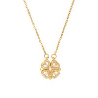 Fashion Four Leaf Clover Heart Shape Stainless Steel Flowers Inlay Zircon Necklace main image 6