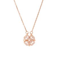 Fashion Four Leaf Clover Heart Shape Stainless Steel Flowers Inlay Zircon Necklace sku image 5