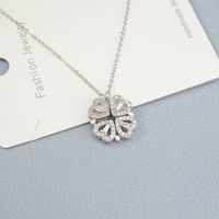 Fashion Four Leaf Clover Heart Shape Stainless Steel Flowers Inlay Zircon Necklace sku image 3