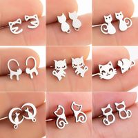 1 Pair Cute Cat Plating 304 Stainless Steel 18K Gold Plated Ear Studs main image 1
