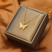 Fashion Heart Shape Butterfly Titanium Steel Plating Inlay Artificial Diamond Pendant Necklace 1 Piece sku image 45