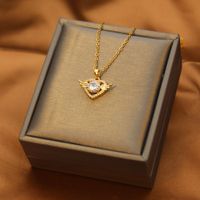 Fashion Heart Shape Butterfly Titanium Steel Plating Inlay Artificial Diamond Pendant Necklace 1 Piece sku image 18