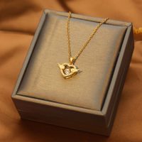 Fashion Heart Shape Butterfly Titanium Steel Plating Inlay Artificial Diamond Pendant Necklace 1 Piece sku image 47