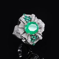 Fashion Flower Brass Inlay Zircon Rings 1 Piece main image 3