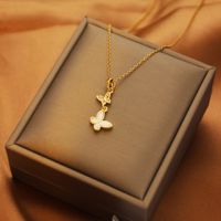 Fashion Heart Shape Butterfly Titanium Steel Plating Inlay Artificial Diamond Pendant Necklace 1 Piece sku image 22