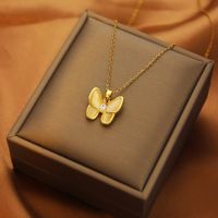 Fashion Heart Shape Butterfly Titanium Steel Plating Inlay Artificial Diamond Pendant Necklace 1 Piece sku image 11