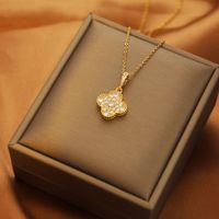 Fashion Heart Shape Butterfly Titanium Steel Plating Inlay Artificial Diamond Pendant Necklace 1 Piece sku image 13