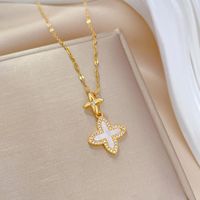 Wholesale Casual Flower Titanium Steel Copper Inlay Zircon Pendant Necklace sku image 2