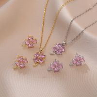 Casual Simple Style Four Leaf Clover Heart Shape Titanium Steel Inlay Zircon Earrings Necklace main image 1