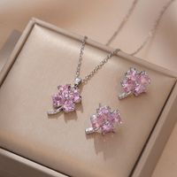 Casual Simple Style Four Leaf Clover Heart Shape Titanium Steel Inlay Zircon Earrings Necklace main image 3