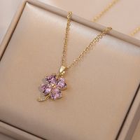 Casual Simple Style Four Leaf Clover Heart Shape Titanium Steel Inlay Zircon Earrings Necklace main image 5