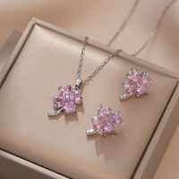 Casual Simple Style Four Leaf Clover Heart Shape Titanium Steel Inlay Zircon Earrings Necklace sku image 6