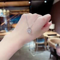 Fashion Letter Square Heart Shape Titanium Steel Inlaid Gold Artificial Gemstones Rhinestones Pendant Necklace 1 Piece sku image 3