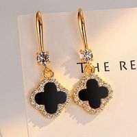 1 Pair Casual Simple Style Four Leaf Clover Plating Inlay Copper Artificial Gemstones Zircon Drop Earrings main image 1