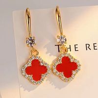 1 Pair Casual Simple Style Four Leaf Clover Plating Inlay Copper Artificial Gemstones Zircon Drop Earrings main image 3