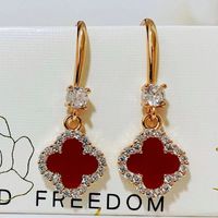 1 Pair Casual Simple Style Four Leaf Clover Plating Inlay Copper Artificial Gemstones Zircon Drop Earrings main image 4