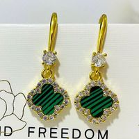 1 Pair Casual Simple Style Four Leaf Clover Plating Inlay Copper Artificial Gemstones Zircon Drop Earrings main image 5