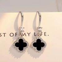 1 Pair Casual Simple Style Four Leaf Clover Plating Inlay Copper Artificial Gemstones Zircon Drop Earrings sku image 1