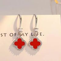 1 Pair Casual Simple Style Four Leaf Clover Plating Inlay Copper Artificial Gemstones Zircon Drop Earrings sku image 2