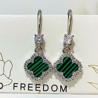 1 Pair Casual Simple Style Four Leaf Clover Plating Inlay Copper Artificial Gemstones Zircon Drop Earrings sku image 3