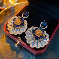 1 Pair Simple Style Shiny Water Droplets Flower Inlay Copper Zircon Drop Earrings main image 3