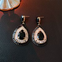 1 Pair Simple Style Shiny Water Droplets Flower Inlay Copper Zircon Drop Earrings main image 4