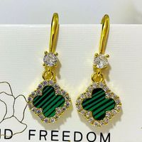 1 Pair Casual Simple Style Four Leaf Clover Plating Inlay Copper Artificial Gemstones Zircon Drop Earrings sku image 6