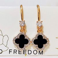 1 Pair Casual Simple Style Four Leaf Clover Plating Inlay Copper Artificial Gemstones Zircon Drop Earrings sku image 7