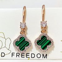 1 Pair Casual Simple Style Four Leaf Clover Plating Inlay Copper Artificial Gemstones Zircon Drop Earrings sku image 9