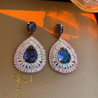 1 Pair Simple Style Shiny Water Droplets Flower Inlay Copper Zircon Drop Earrings sku image 13
