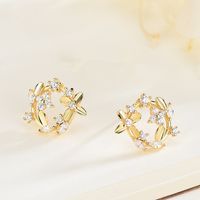 1 Pair Simple Style Leaf Inlay Sterling Silver Zircon Ear Studs main image 1